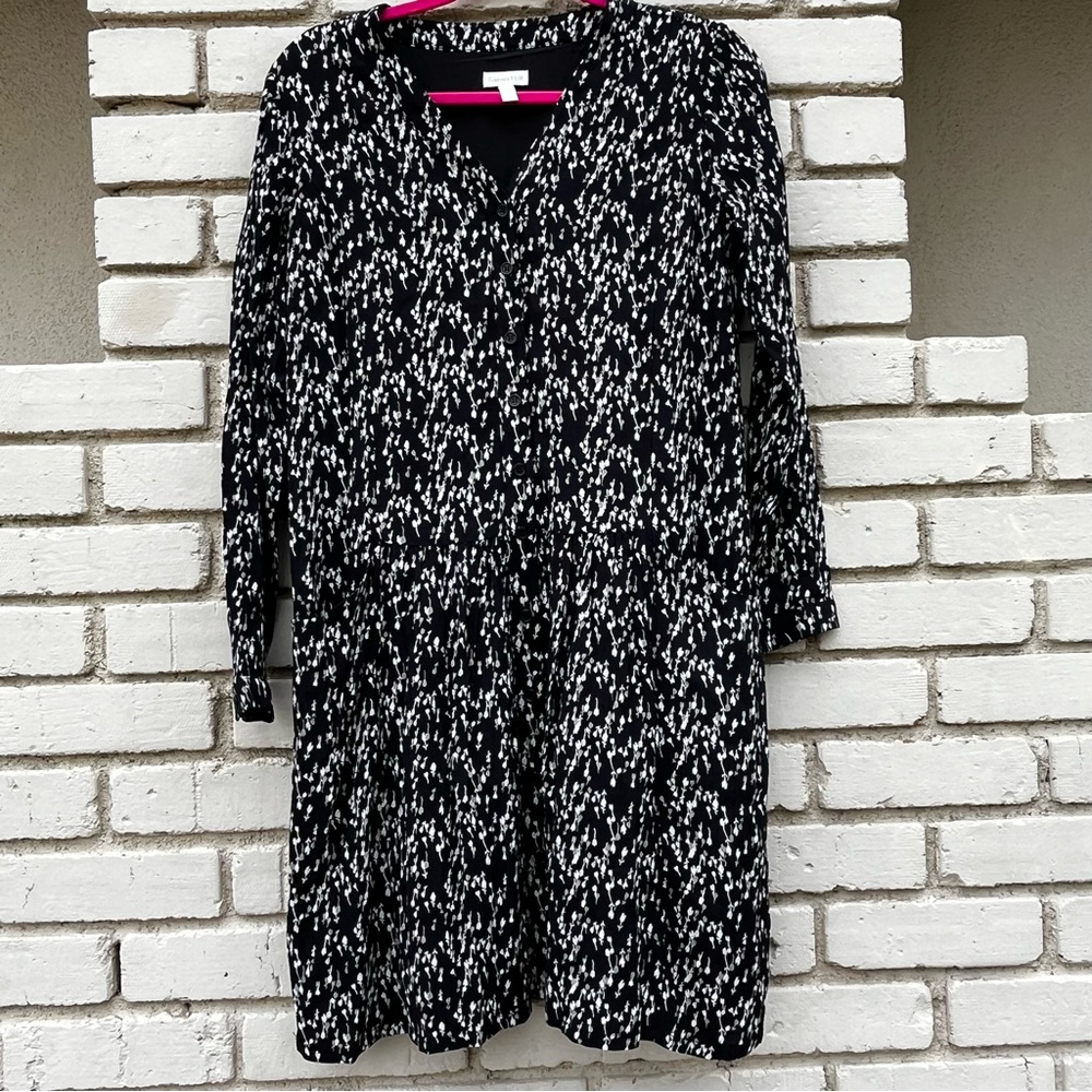 NWT Garnet Hill Floral 3/4 Sleeve Midi Dress in Black & White - Size 2